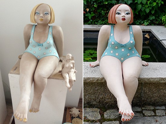 Gartenkeramik Figur Luise - Entwurf und fertig geformt.