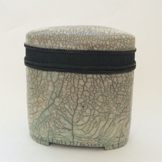 Keramik Dose – Raku weiß – türkis