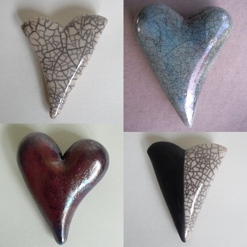 Kunstherz Variationen in Raku-Keramik