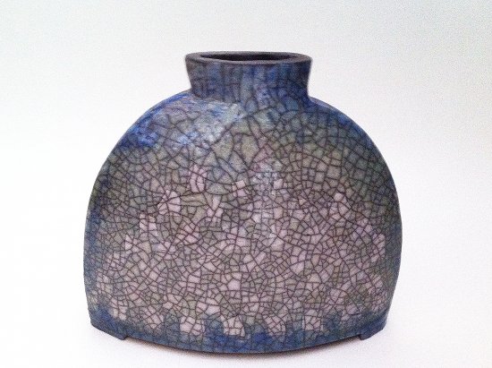 Raku Vase halbrund mit Porzellan-Karo