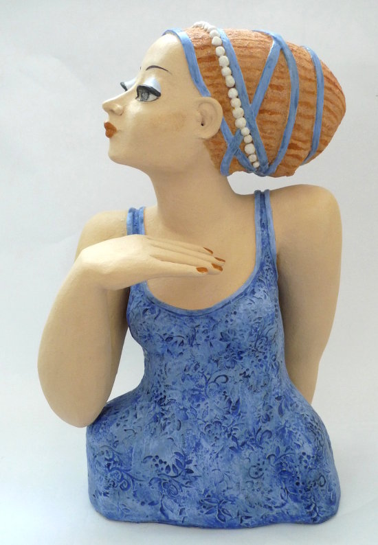 Keramikbüste Frau in Blau