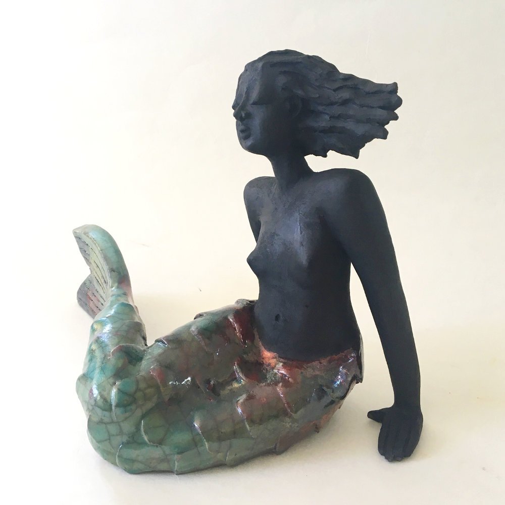 Raku Figur Meerjungfrau Keramik